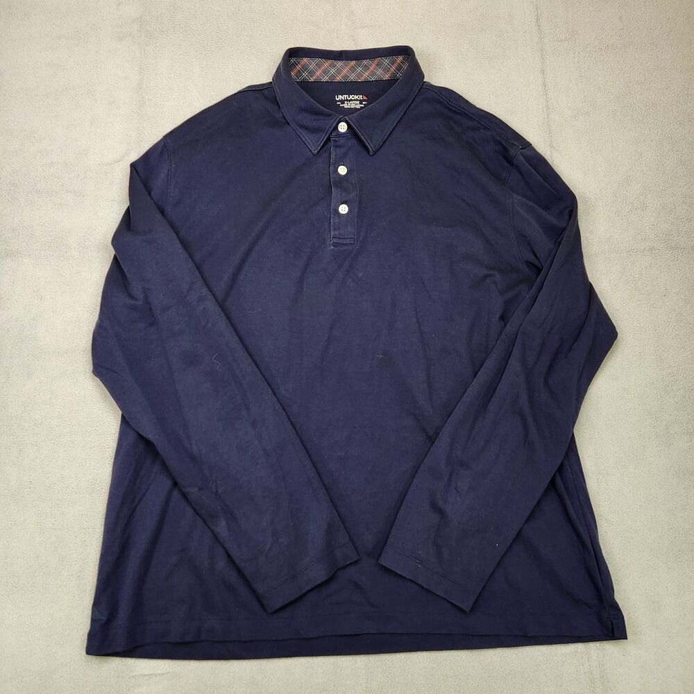 UNTUCKit‎ Long Sleeve Polo Shirt Men's Size XL Navy Blue Stretch 100% Cotton